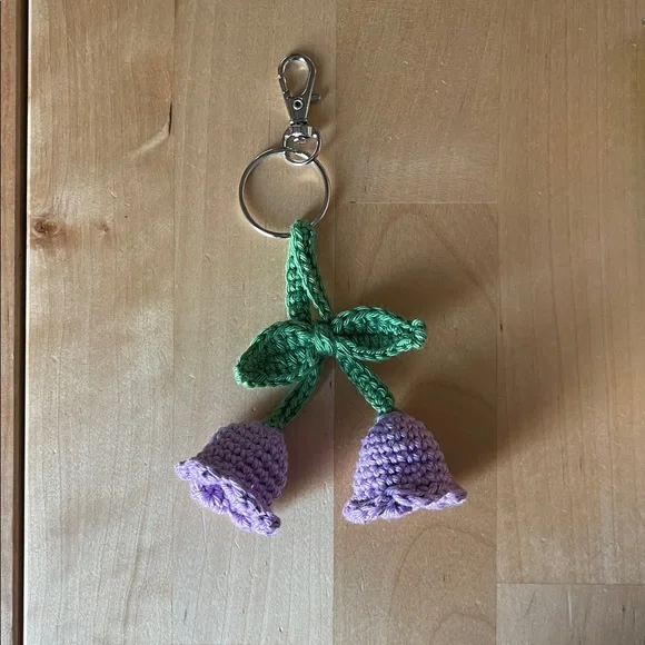 Handcrafted Crochet Lily of the Valley Bag Charm with Flower Accessory Keychain - Picture 5 of 8